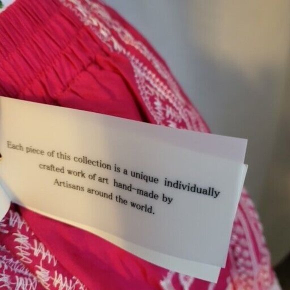 NWT SOLITARE Pink & White Medium Mini SKIRT Floral Embroidered Elastic Waist - Picture 6 of 7